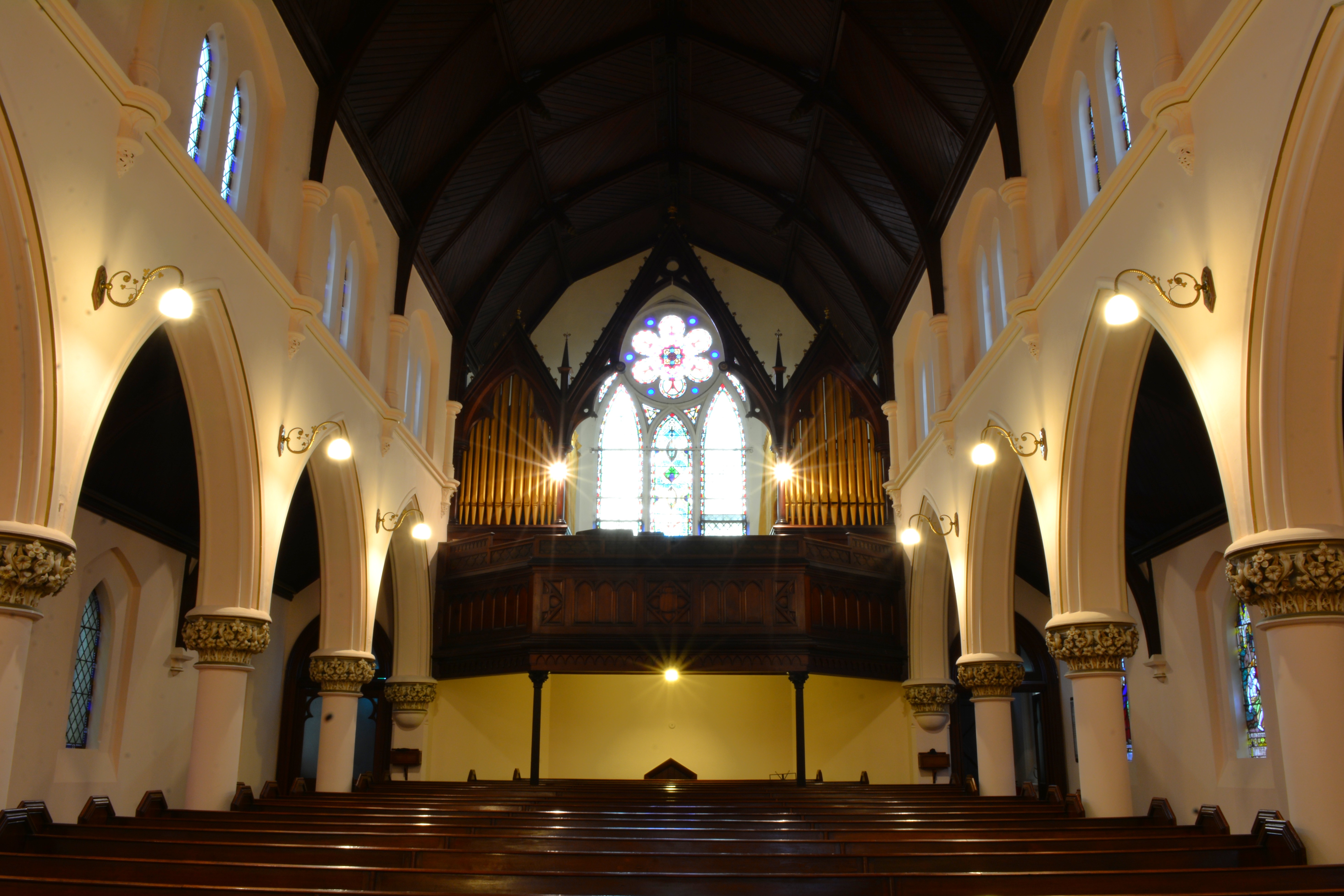Completed church sanctuary with restored mineral coating finish